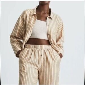 NWT Everlane "The Woven 100% Cotton P.J. Top- Brown Striped
